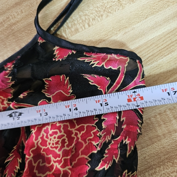 Victoria's Secret Red Floral Black Velvet Burnout Midi Slip Dress Size Med EUC - Picture 9 of 9
